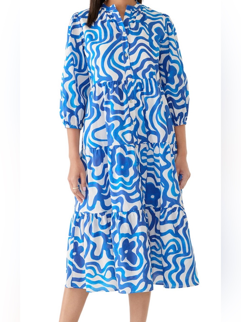 Philosophy 3/4 Sleeve Swirl Print Tiered Midi Dress